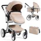 Costway 2 In 1 Foldable Baby Stroller With Rain Cover And Mosquito Net-beige