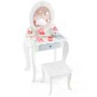 Costway Kids Vanity Table And Stool With Mirror And 3 Shelves-white