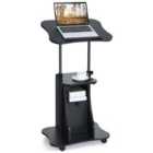 Costway Mobile Laptop Table With Adjustable Height And Storage Cabinet-black
