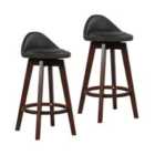 Costway Swivel Bar Stool Set Of 2 With Low Back And Rubber Wood Legs-black