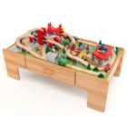 Costway Wooden Train Track Set With Reversible Tabletop 100 Pieces Toy And Storage Drawer
