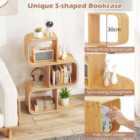 Costway S-shaped Bookcase Bamboo Bookshelf With 2 Open Cubes-3-tier