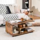 Costway Coffee Table 3-tier Rectangular Center With L-shaped Middle Shelf-rustic Brown