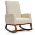 Costway Upholstered Fabric Armchair With Rubber Wood Base-beige