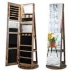 Costway 360-degree Mirrored Jewelry Armoire With 3-color Auto-on LED Lights-rustic Brown