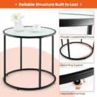Costway 50Cm Round Side Table With Metal Frame And Faux Marble Glass Top-white