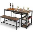 Costway 3 Pieces Kitchen Dining Set With Storage Rack-brown