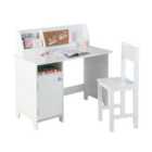 Costway Wooden Children Study Table And Chair Set With Storage Cabinet And Bulletin Board-white