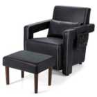 Costway Upholstered Padded Accent Chair With Footstool And Lumbar Pillow-black