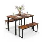 Costway 3 Pieces Space-saving Dining Breakfast Table Set With 2 Benches-coffee