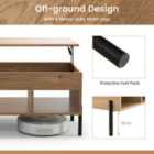 Costway Lift Top Coffee Table With Large Hidden Compartment And 3 Open Cubbies-natural