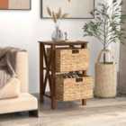 Costway Sofa Side Table With Seagrass Baskets And Rubber Wood X-shaped Frames And Acacia Wood Legs-rustic Brown-2-tier