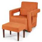 Costway Upholstered Padded Accent Chair With Footstool And Lumbar Pillow-orange