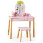 Costway Girls Dressing Tables With Mirror And Drawer For Toddlers-pink