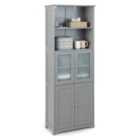 Costway Freestanding Storage Cabinet With Tempered Glass Door And Open Shelves-grey