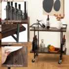 Costway 2-tier Home Bar Cart With Lockable Wheels And Guardrail-rustic Brown