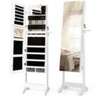 Costway Freestanding LED Mirrored Jewellery Cabinet With Keyhole-white