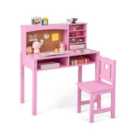 Costway Wooden Kids Desk And Chair Set With Hutch For Studying And Reading-pink