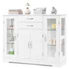 Costway Wooden Buffet Sideboard With Adjustable Shelves And 2 Glass Doors-white