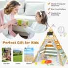 Costway Wooden Play Tent Kids Teepee Tent With Door Curtains For Children 3-8 Years Old