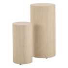 Furniture To Go Dice Round Pedestal Set of 2 in Travertine Rough Paper