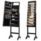 Costway Standing Jewellery Organiser Cabinet With Adjustable Mirror 18 Leds-black