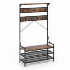Costway 4-in-1 Coat Rack With 11 Hanging Hooks And Shoe Bench For Mudroom-rustic Brown