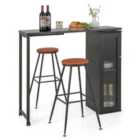Costway Swivelling Top Bar Table And Chairs Set Of 3 With Storage Cabinet-black