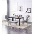 Kosy Koala Dark Grey Arrow Design Dining Table Set with Velvet Chairs & Bench