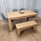 Kosy Koala Wooden Dining Table Set for 6 Oak Effect Table With 4 Grey Gem Patterned Chairs and 1 Bench
