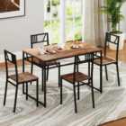 Costway Industrial-style Kitchen Table And 4 Chairs With Wood Like Tabletop And Metal Frame-brown
