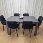 Kosy Koala Dining Table and 6 Chairs Black Dark Grey 6 Black Velvet Chairs Wood