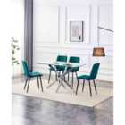 Kosy Koala Rectangle Glass Dining Table and 4 Green Velvet Chairs Dining Set