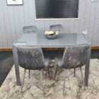 Kosy Koala Dining Table and 4 Grey Velvet Chairs Grey Glass Table 4 Velvet Chairs