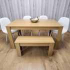 Kosy Koala Oak Dining Table Set with 4 White Gem Patterned Chairs and Bench