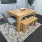 Kosy Koala Oak Effect Wood Dining Table and 4 Grey Velvet Chairs Dining Room With Bench