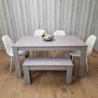 Kosy Koala Dining Table and 4 Chairs with bench Grey 4 white Leather Chairs Wood