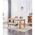 Kosy Koala Dining Table and 2 Chairs With Bench Oak Effect Wood Table 2 Grey Velvet Chairs Dining Room