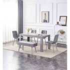 Kosy Koala Grey Dining Table and 4 Grey Velvet Chairs Wood Table