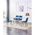 Kosy Koala Rectangle Blue Dining Table and 4 Grey Velvet Chairs Dining Set