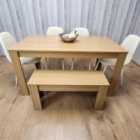 Kosy Koala Wooden Dining Table Set for 6 Oak Effect Table With 4 Cream Gem Patterned Chairs and 1 Bench