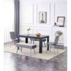 Kosy Koala Dining Wood Table With 2 Benches and 2 Grey Velvet Chairs