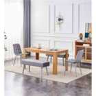 Kosy Koala Dining Table and 2 Chairs With 2 Benches Oak Effect Wood Table 2 Grey Velvet Chairs Dining Room