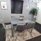 Kosy Koala Grey Dining Table Set - 6 Seater Tempered Glass Dining Table with Tufted Velvet Grey Rocco Chairs