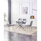 Kosy Koala Rectangle Glass Dining Table and 4 Grey Velvet Chairs Dining Set