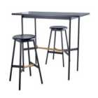 Home Source Harvey Bar Table and 2 Stool Set Black Metal Frame