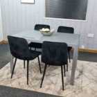 Kosy Koala Grey Dining Table and 4 Black Chairs Glass 4 Velvet Chairs