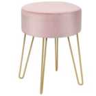 Costway Velvet Modern Round Footstool Ottoman Makeup Dressing Chair-pink
