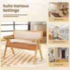 Costway Rubber Wood Dining Bench With Armrest And Sherpa Upholstered Backrest-natural