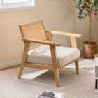 Costway Corduroy Accent Chair With Upholstered Seat And Rattan Back-natural